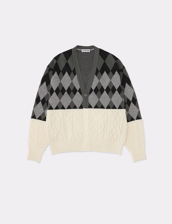 ARGYLE JACQUARD × CABLE KNIT CARDIGAN
