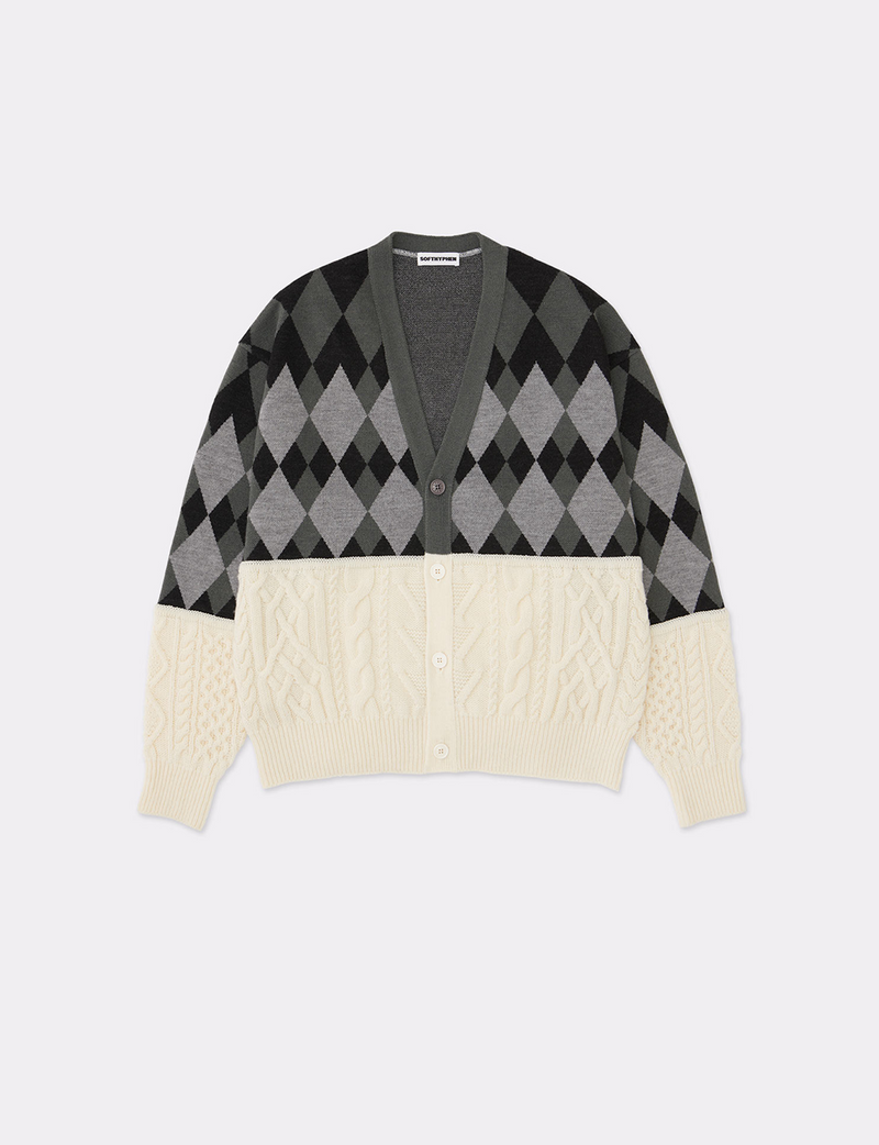ARGYLE JACQUARD × CABLE KNIT CARDIGAN
