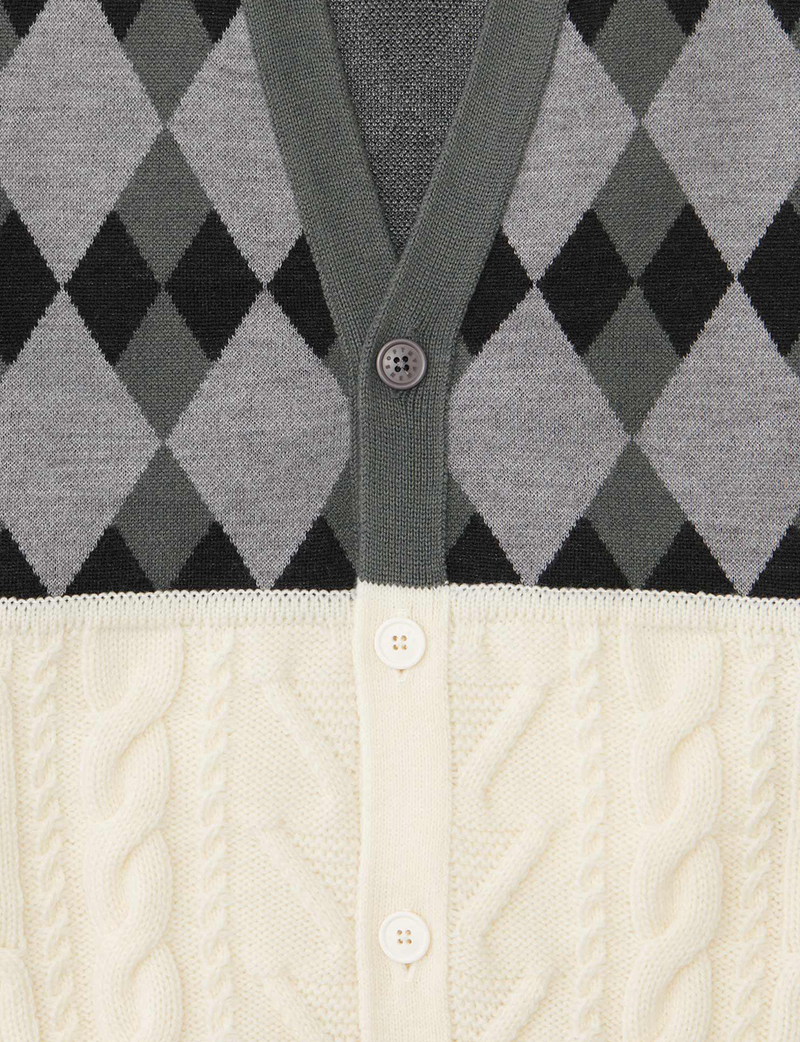ARGYLE JACQUARD × CABLE KNIT CARDIGAN