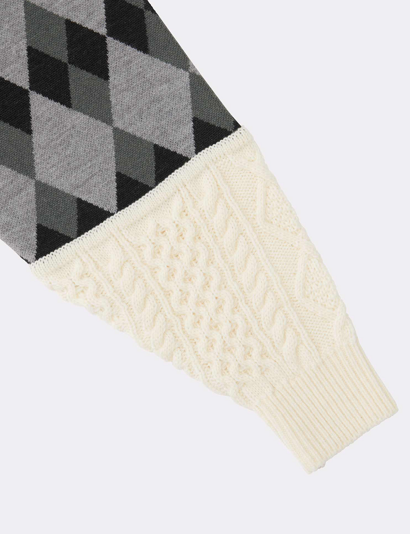 ARGYLE JACQUARD × CABLE KNIT CARDIGAN