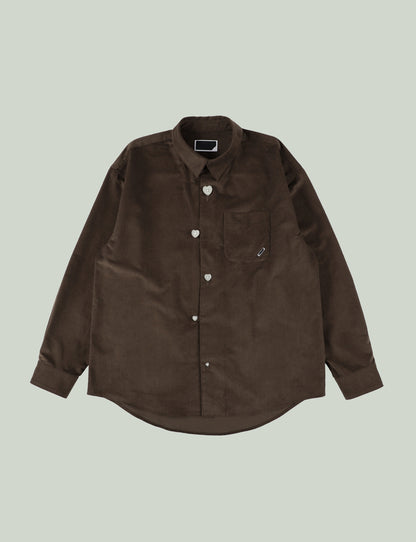 FLOATING HEART CORD SHIRT – BROWN