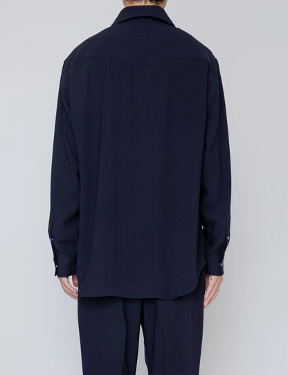 MELANGE TWILL WESTERN SHIRT / NAVY