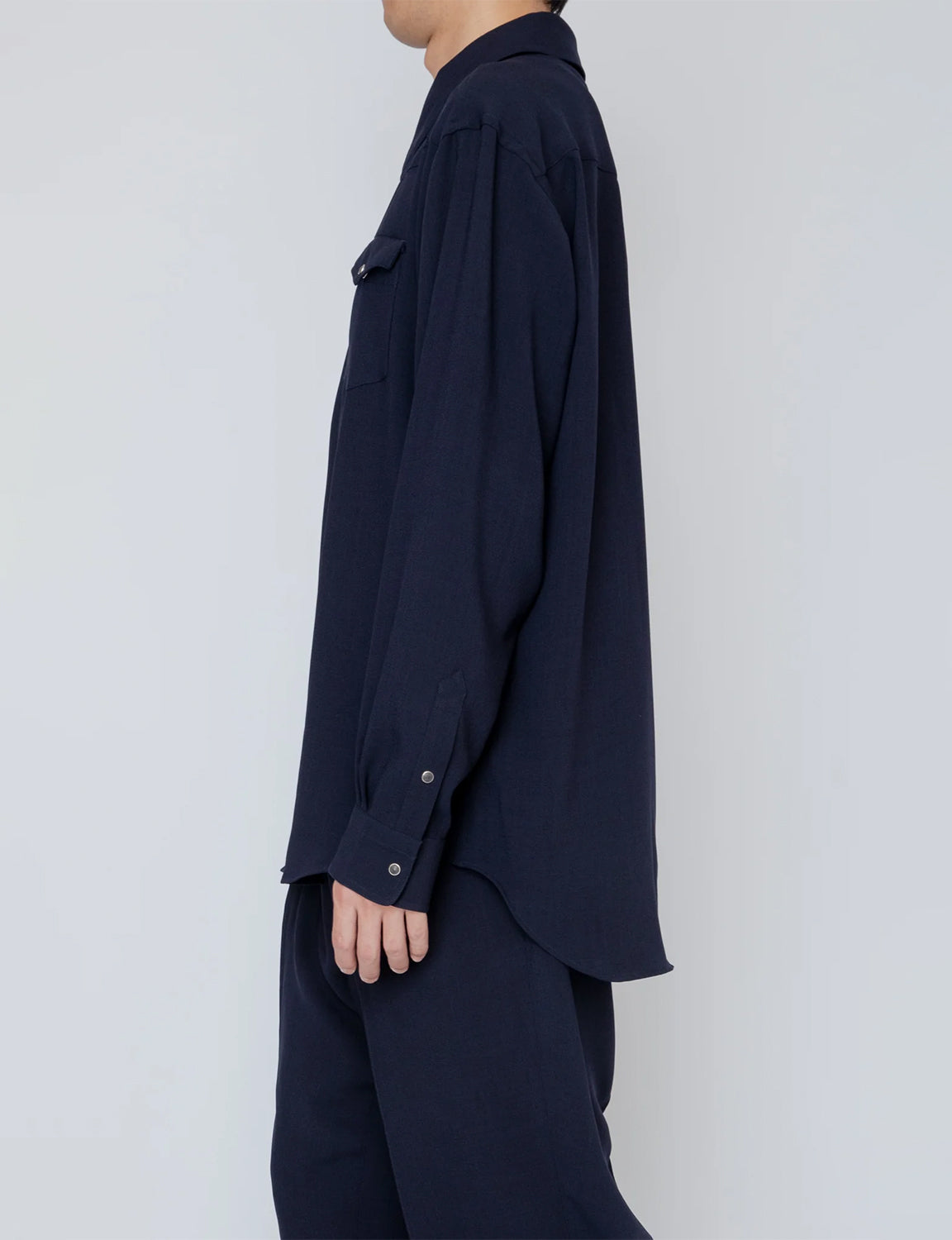 MELANGE TWILL WESTERN SHIRT / NAVY