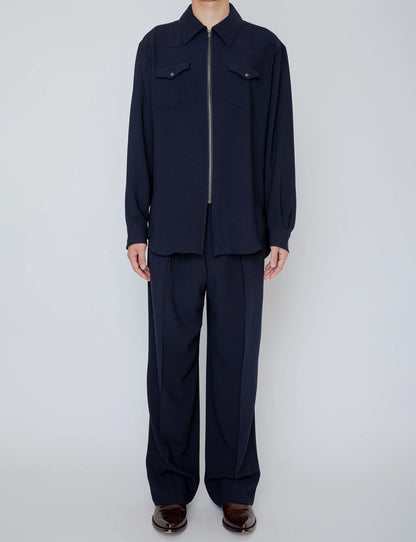 MELANGE TWILL WESTERN SHIRT / NAVY