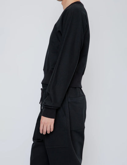ONE-SIDE KIMONO SLEEVE SWEATSHIRT_TIGHT FIT / BLACK