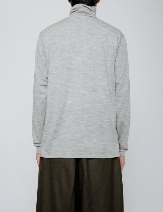WASHABLE-WOOL HIGH NECK SHIRT / TOP GRAY