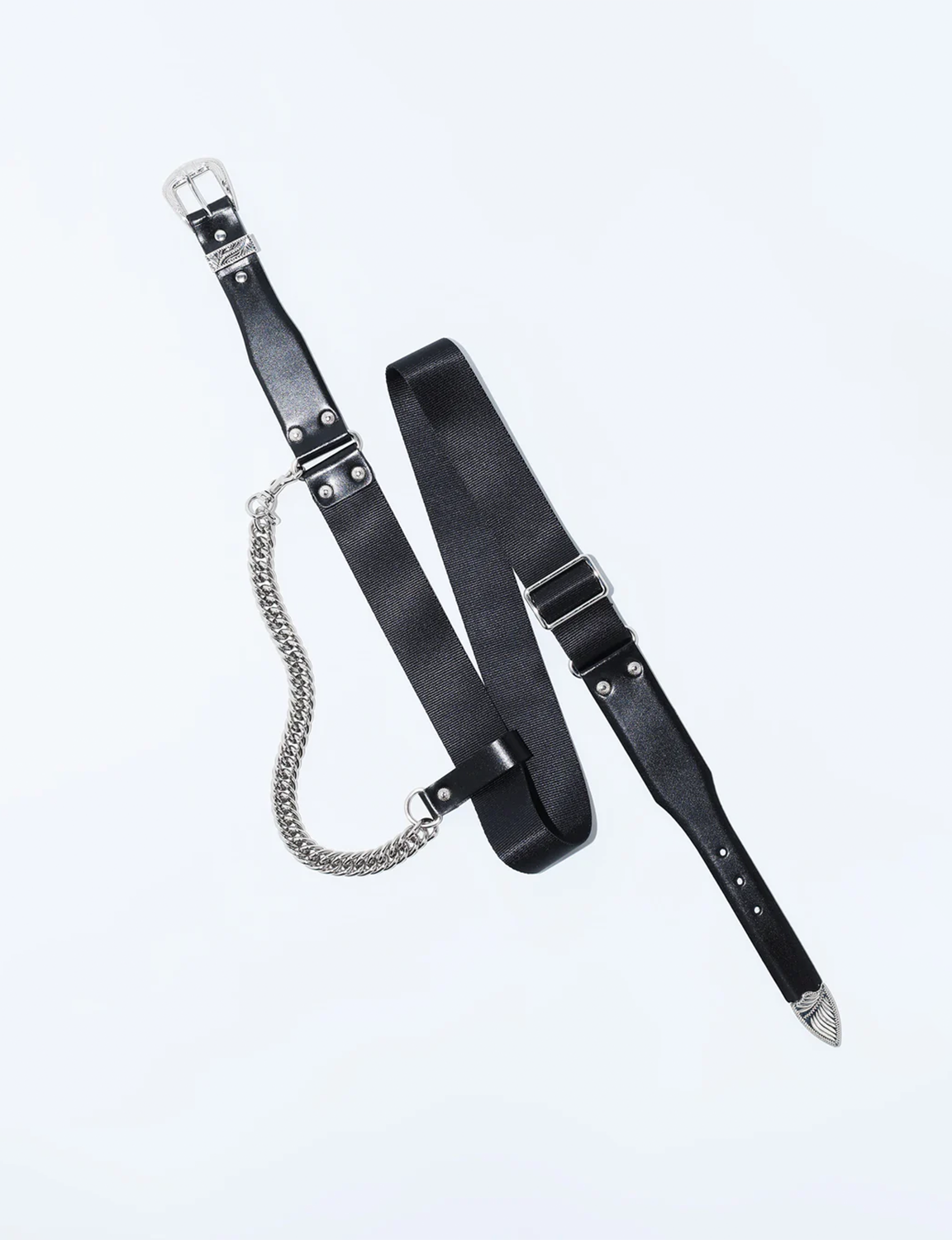 LEATHER NYLON BELT WITH CHAIN