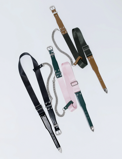 LEATHER NYLON BELT WITH CHAIN