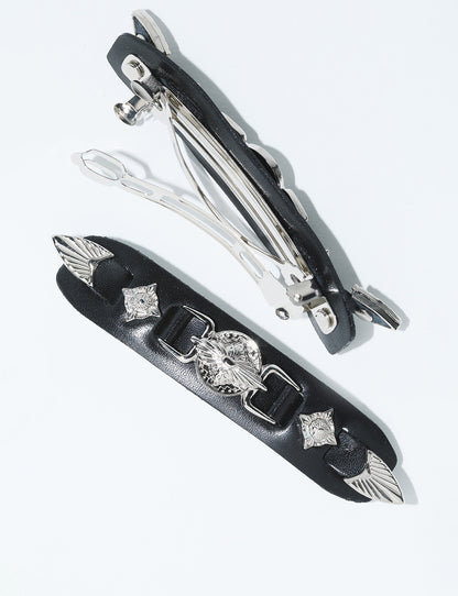 METAL LEATHER BARRETTE SMALL