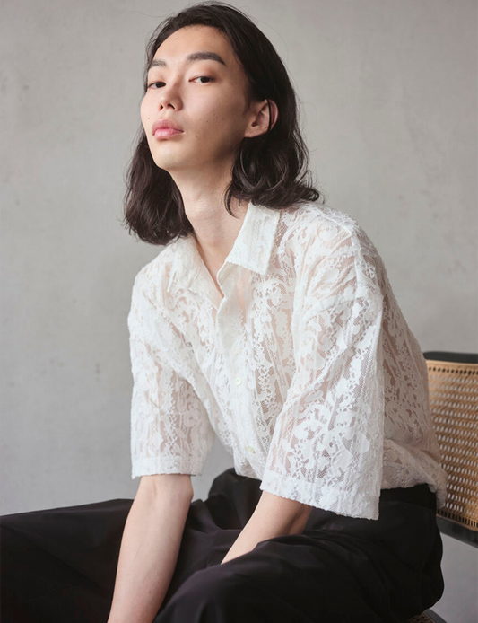 DAMASK PATTERNED LACE S/S SHIRT