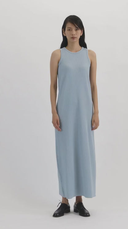Pleats Knitted No Sleeve Dress / blue