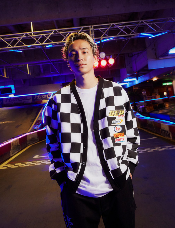 CHECKERED RACING SWEAT CARDIGAN