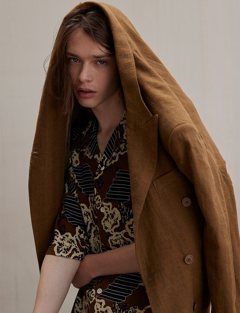 PATTERNED CAMP COLLAR S/S SHIRT